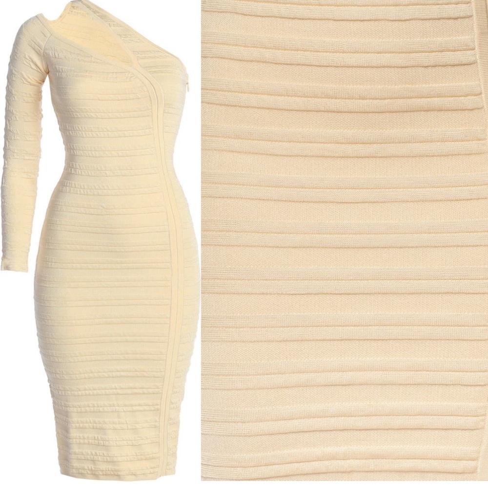 One shoulder body con midi dress